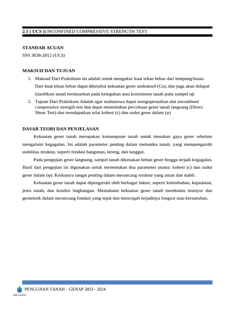 Uji Kekuatan Tekan Tanah Lempung UCS | PDF