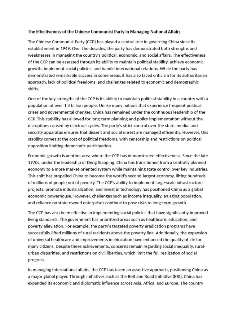 CCP's Effectiveness in Governing China | PDF | China | World Politics