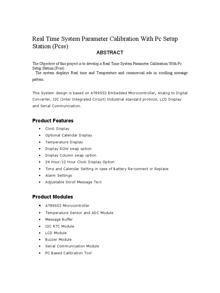 Real Time System Parameter Calibration With PC Setup | PDF