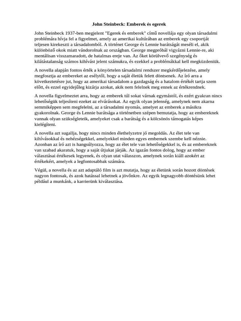 Emberek És Egerek | PDF