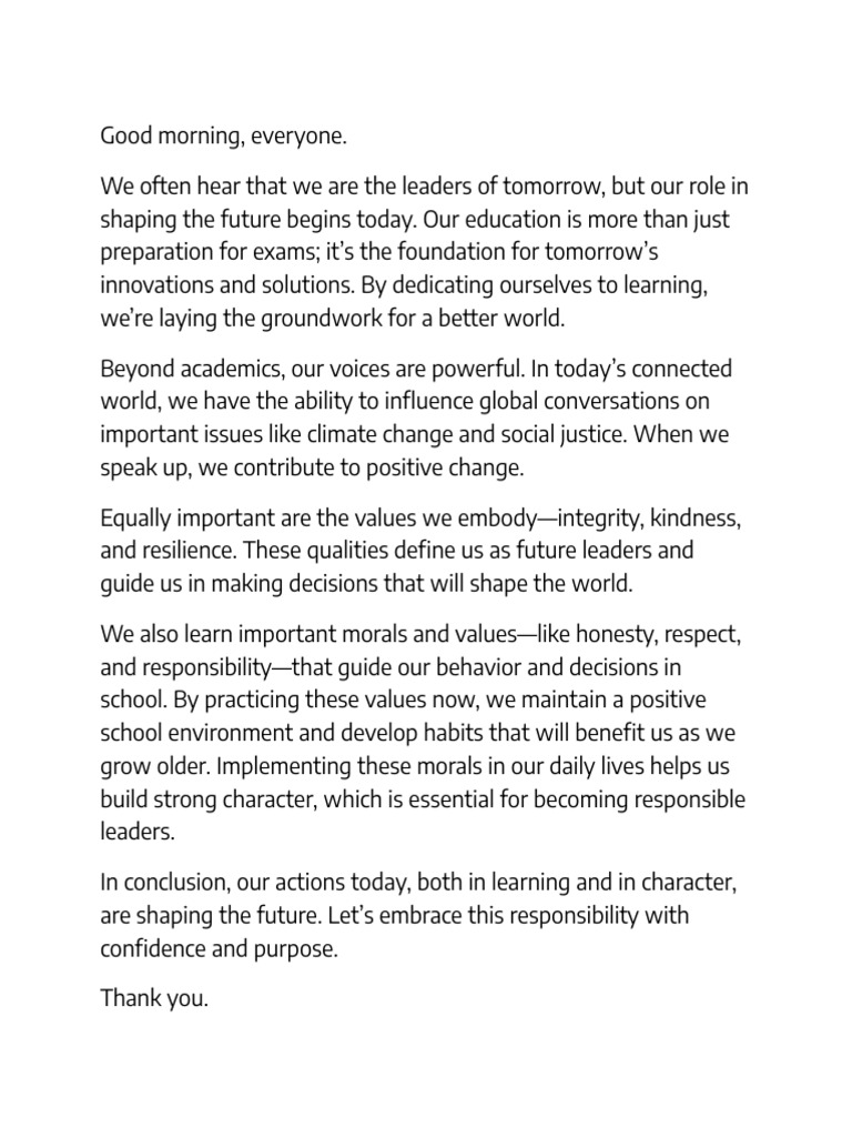 School Assembly Speech Pdf