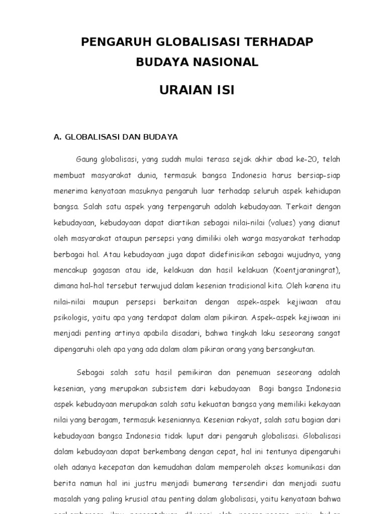 Pengaruh Globalisasi Terhadap Budaya Nasional