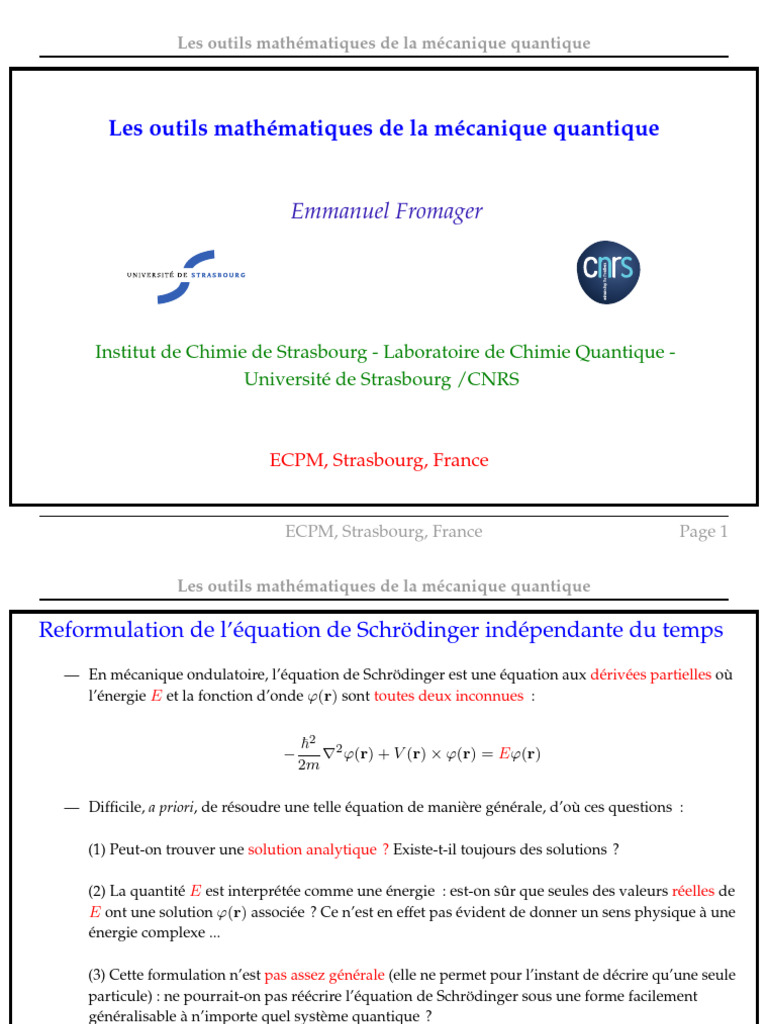 Outils mathématiques en mécanique quantique | PDF | Mécanique quantique ...