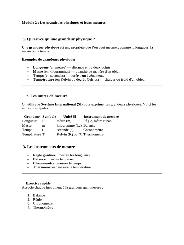 Grandeurs physiques et mesures essentielles | PDF