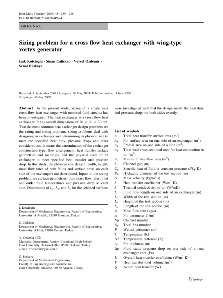 Sizing Cross Flow Heat Exchanger Design | PDF | Heat Exchanger | Heat ...