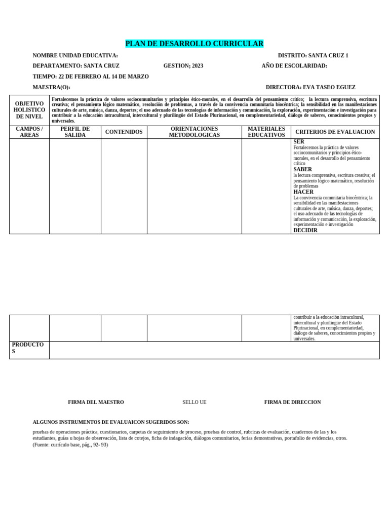 Plan de Desarrollo Curricular 2023 | PDF | Evaluación | Pensamiento