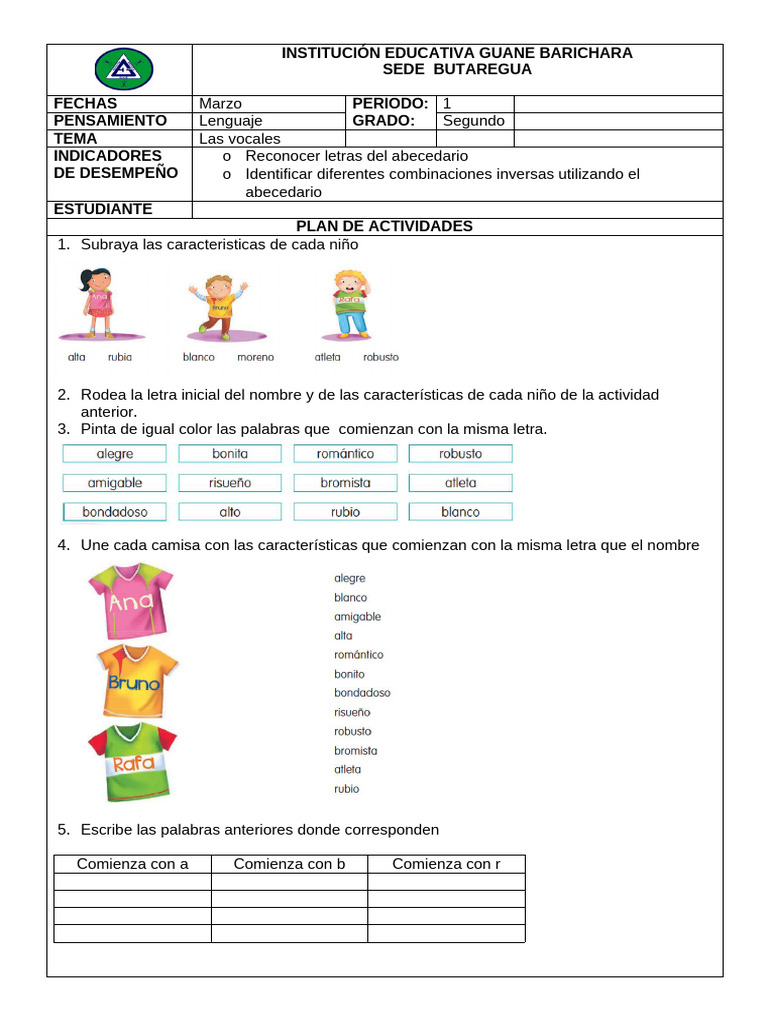 Actividades de Lenguaje para Primer Grado | PDF