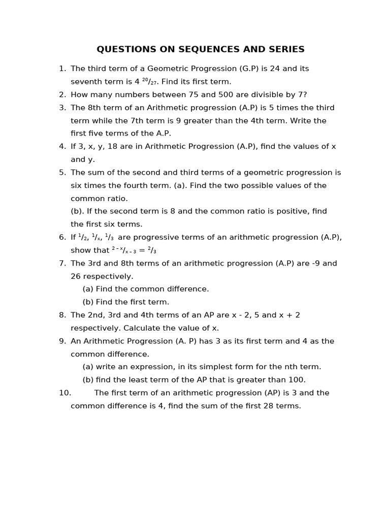 Questions On Sequeuences and Series (AutoRecovered) | PDF
