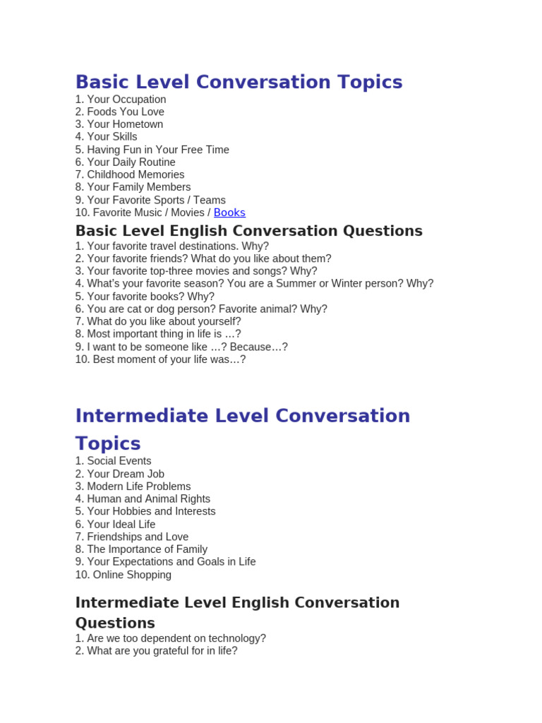English Conversation Topics Guide | PDF