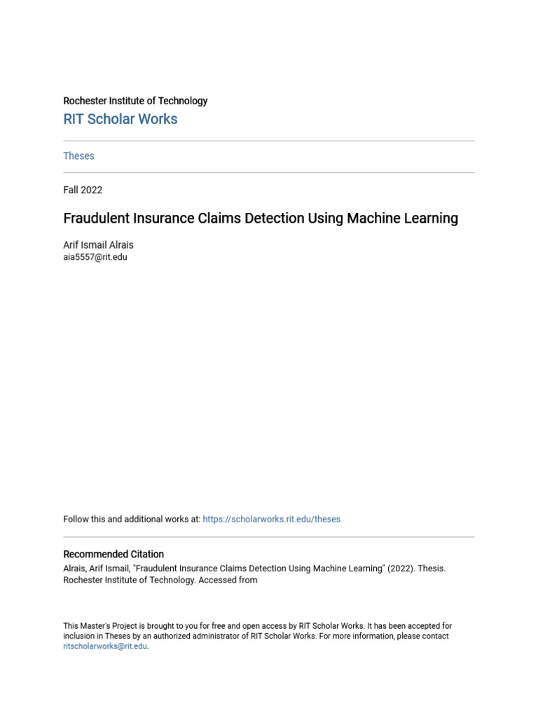 Fraudulent insurance claims detection using machine learning pdf