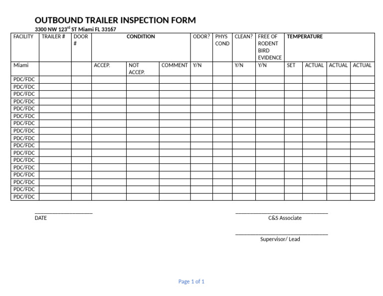 1outbound Trailer Inspection Form | PDF
