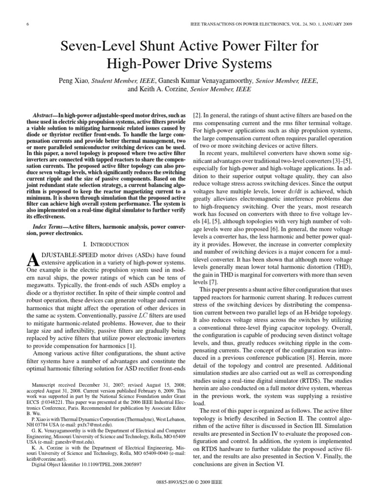 Seven-Level Shunt Active Power Filter For High-Power Drive Systems | PDF