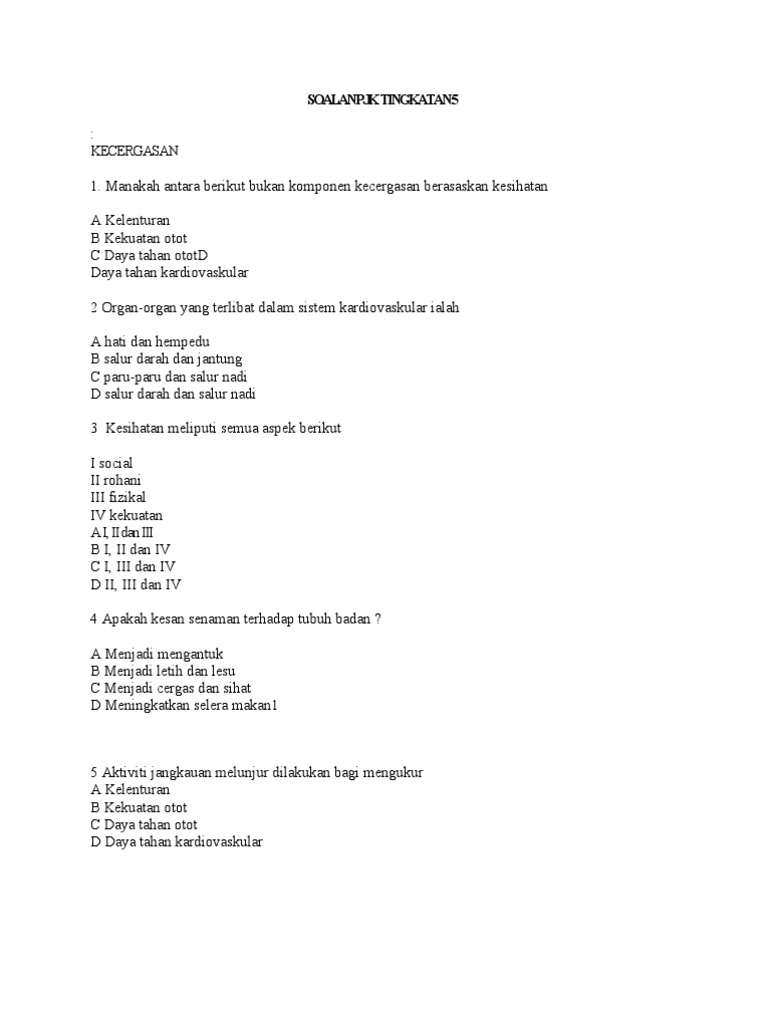 Soalan PJK Tingkatan 5  PDF