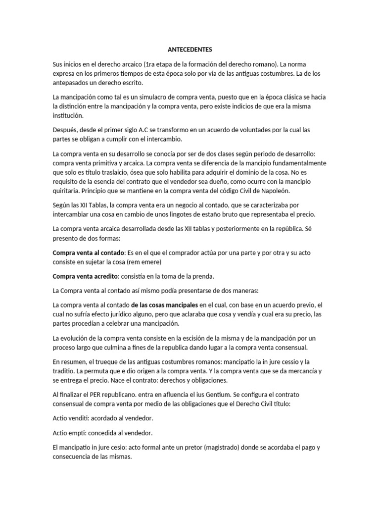 Historia de la Compra Venta en Roma | PDF