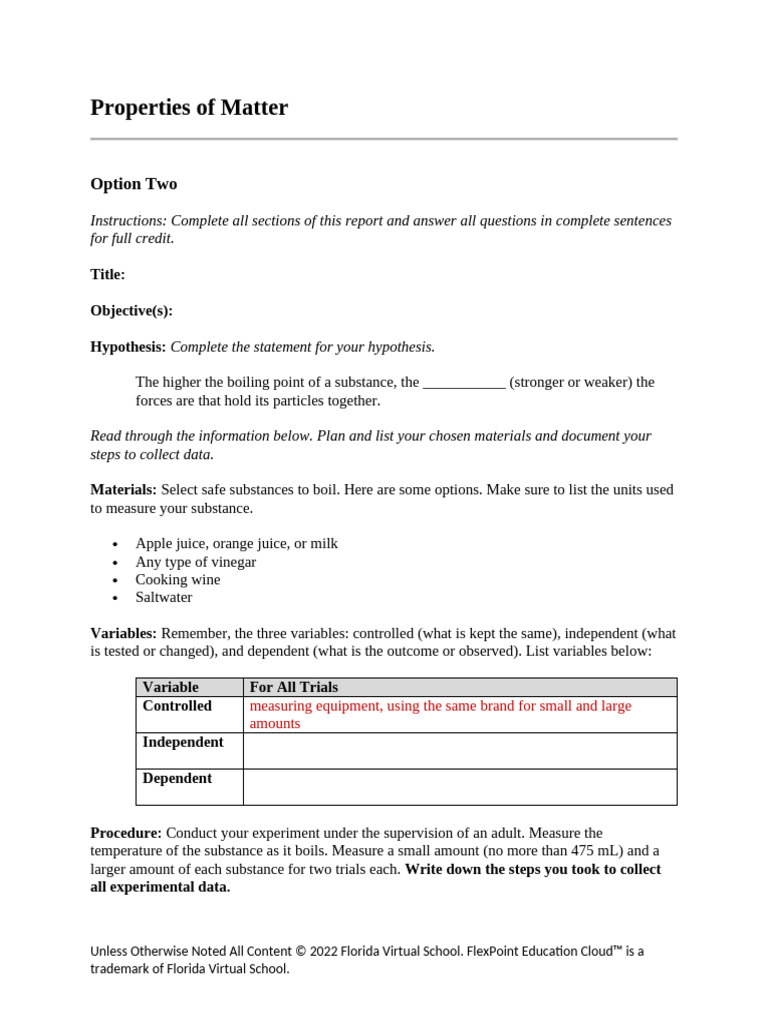 Properties - Matter - Option - Two - Report ( | PDF | Matter | Liquids