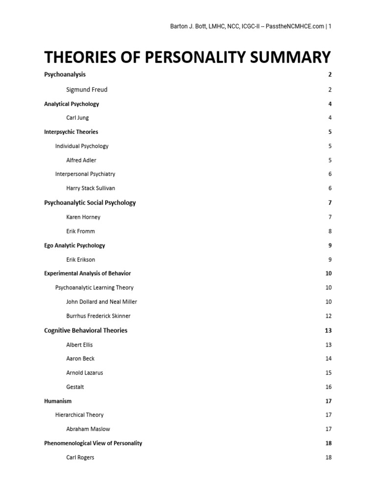 Theories of Personality Summary | PDF | Rational Emotive Behavior ...