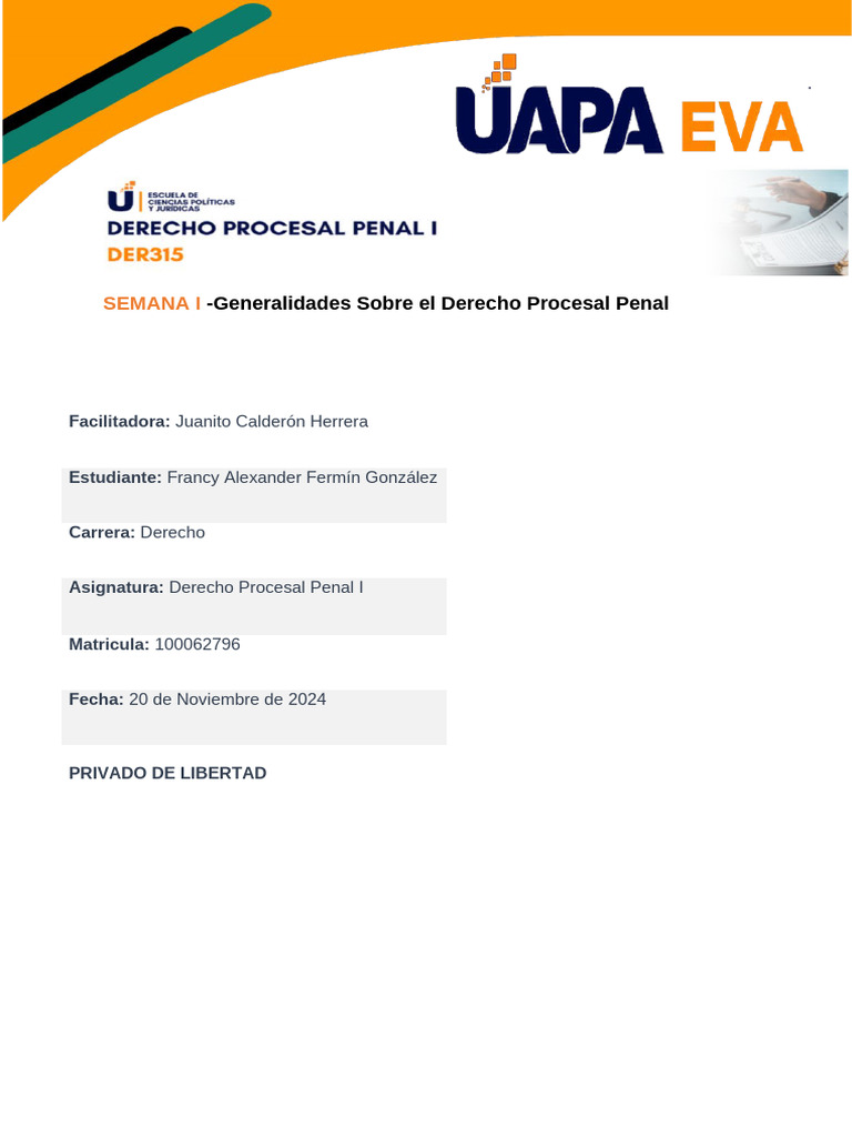 Tarea - I, - Derecho - Procesal - Penal - I (1) Francy Fermín | PDF ...