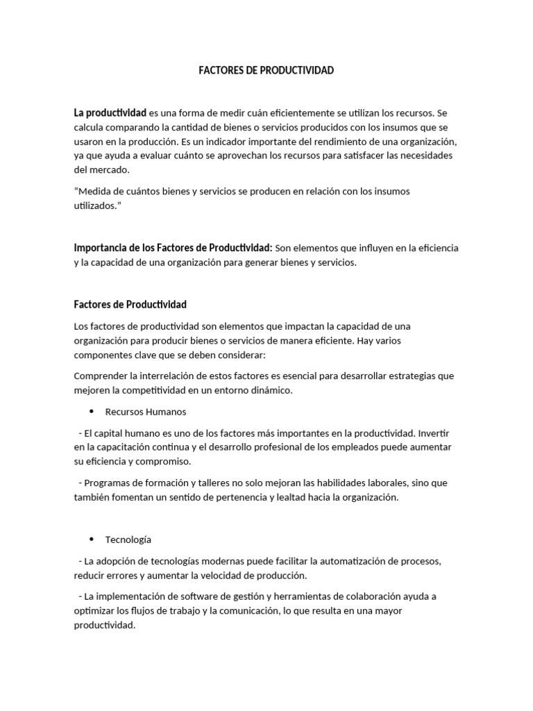 Factores Clave de Productividad Empresarial | PDF | Gestión de recursos ...