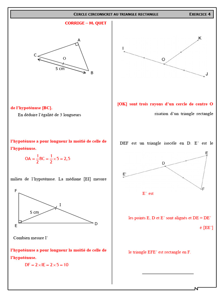 Exercices sur le cercle circonscrit | PDF | Triangle | Cercle