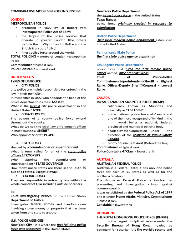 Global Policing Models Overview | PDF | Police | State Police