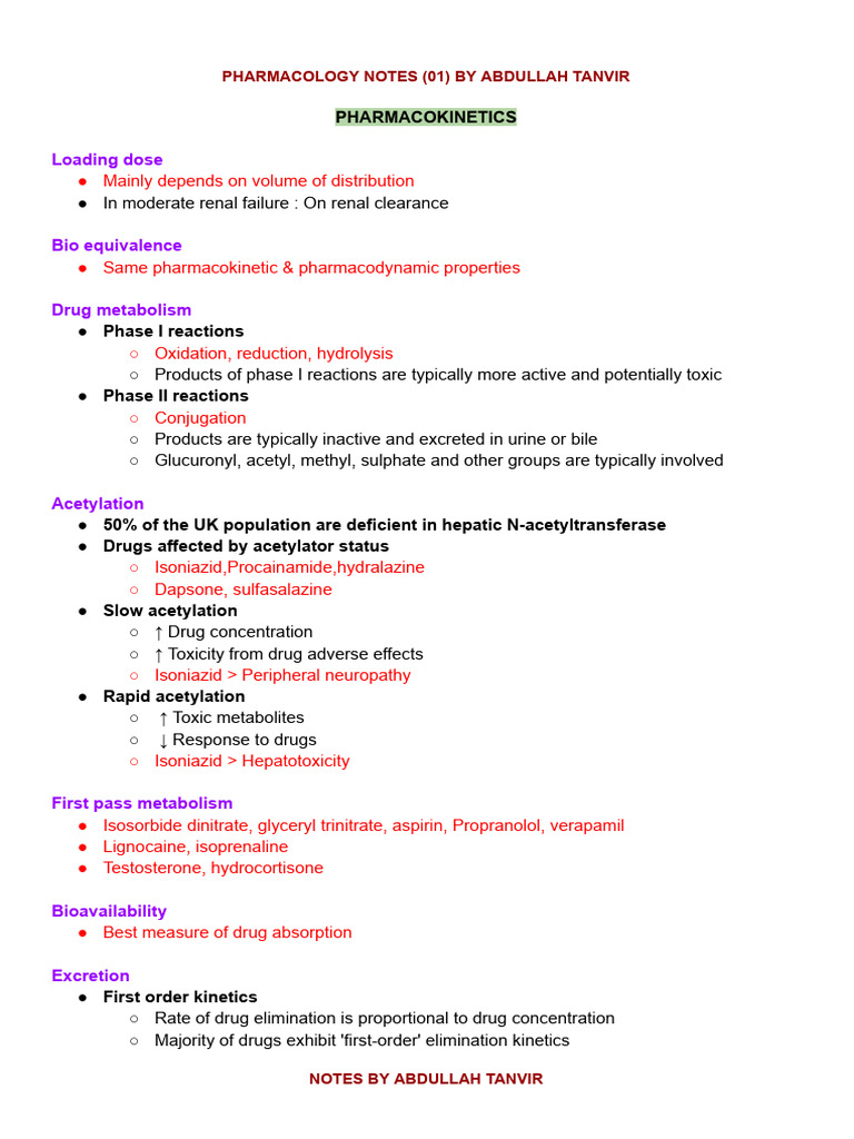 Pharmacology Notes: Key Concepts & Mechanisms | PDF | Pharmacokinetics ...