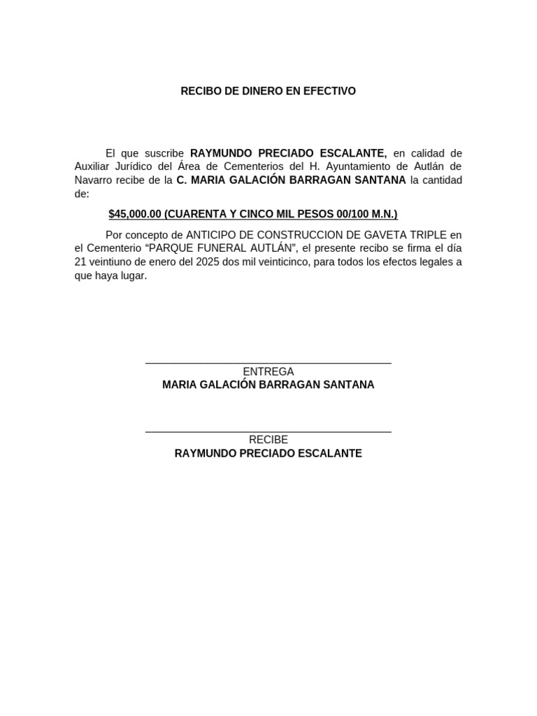 Recibo de Efectivo | PDF