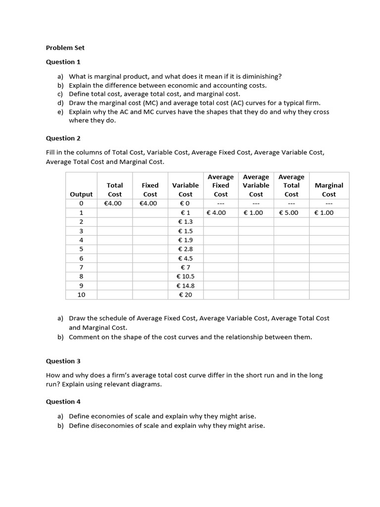 Problem Set 5 | PDF | Average Cost | Marginal Cost
