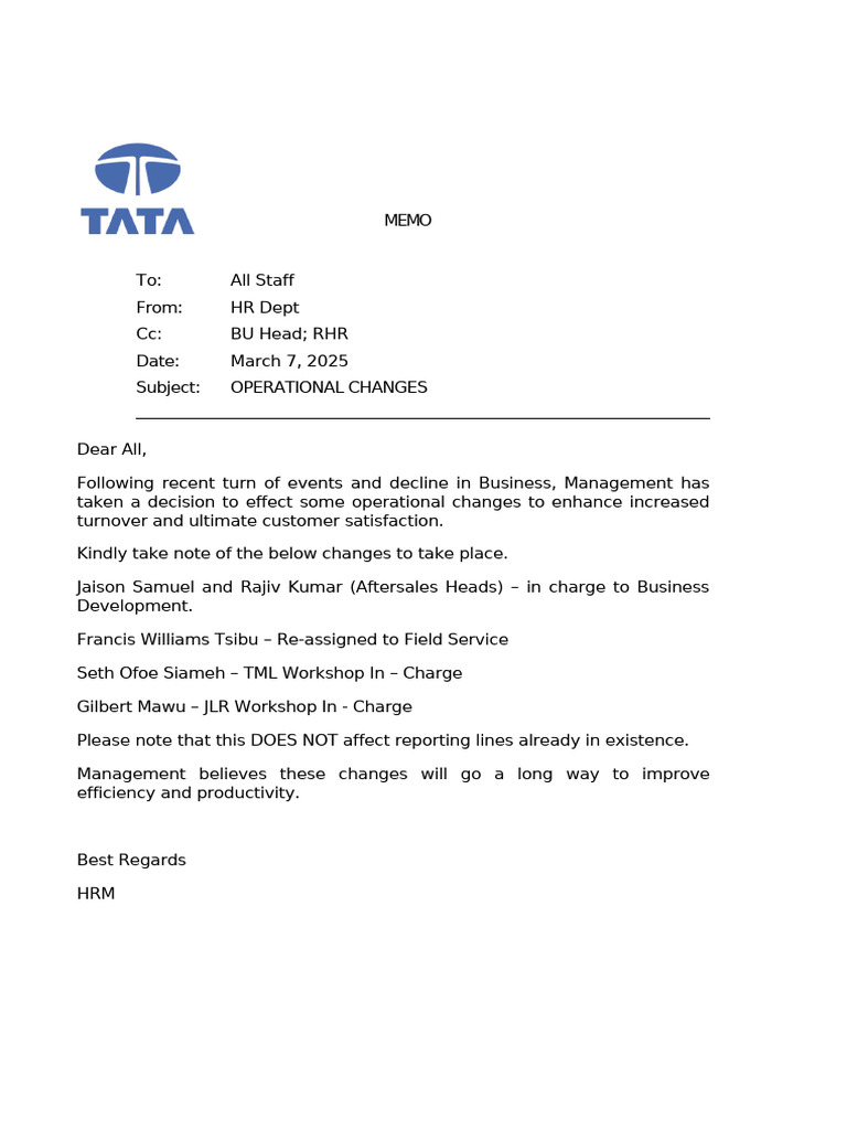 MEMO-operational Changes | PDF
