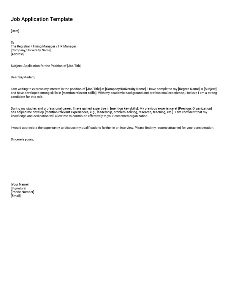 Job Application Template for Candidates | PDF