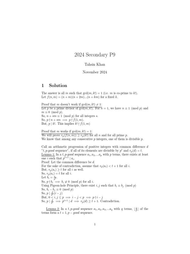 BdMO 2024 Secondary P9 TK | PDF | Mathematics | Elementary Mathematics