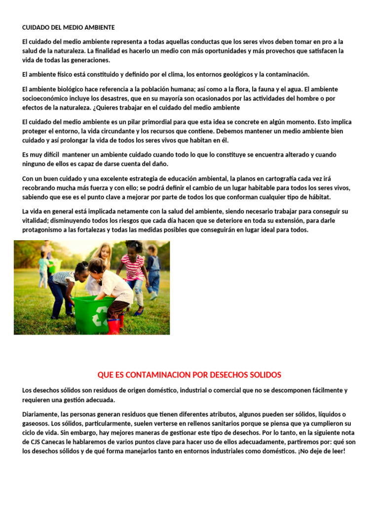 Cuidado Del Medio Ambiente | PDF | Residuos | Vertedero