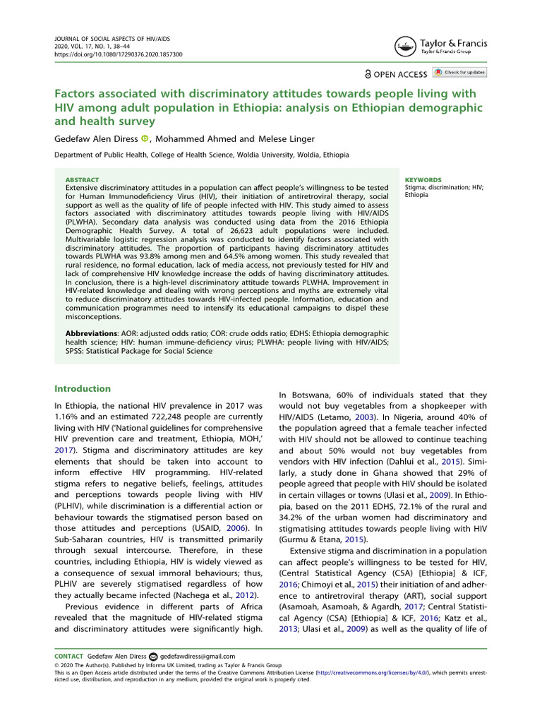 Factors Associated With Discriminatory Attitudes Towards People Living ...