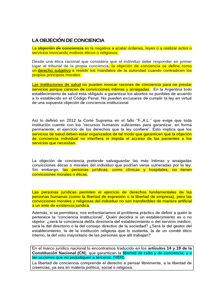 LA OBJECIÓN DE CONCIENCIA- FINAL.docx66df75348bd79 | PDF | Objetor de ...