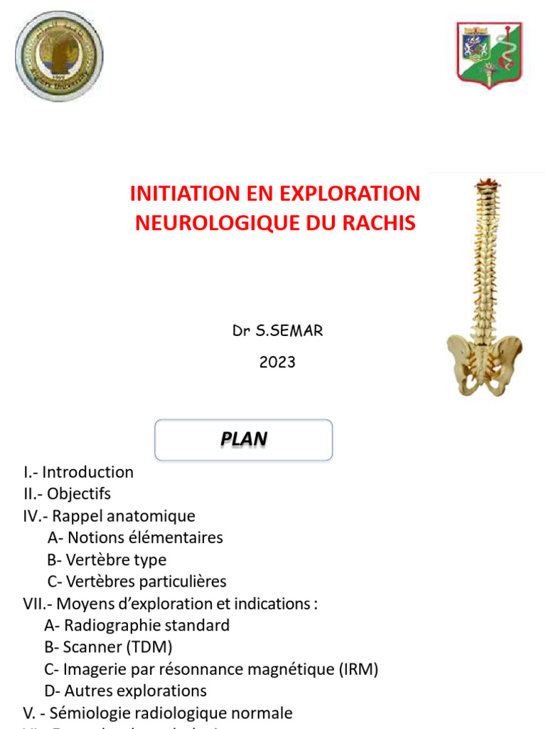 Exploration neurologique du rachis | PDF | Vertèbre | Colonne vertébrale