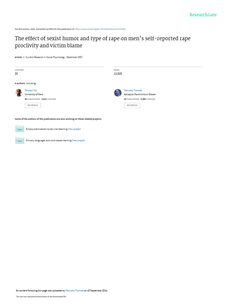 The Effect of Sexist Humor and Type of Rape On Men | PDF | Sexism | Rape