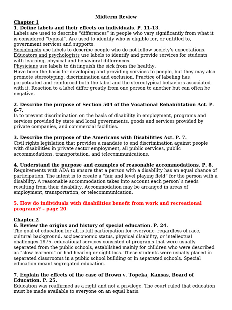 Midterm Review: Labels and Disabilities | PDF | Learning Disability ...