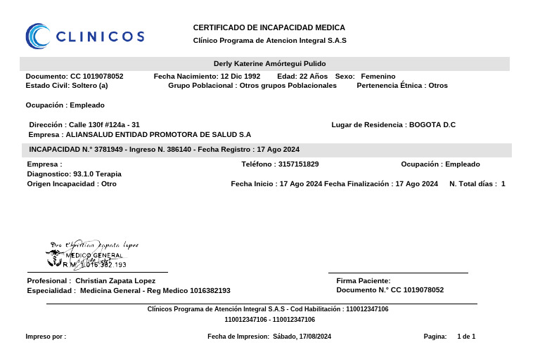 Certificado de Incapacidad Médica 2024 | PDF