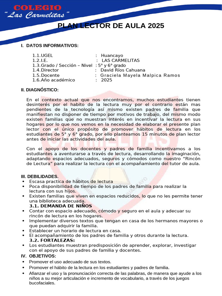 Plan Lector 2025 para 5° y 6° Grado | PDF | Comprensión lectora | Escritura