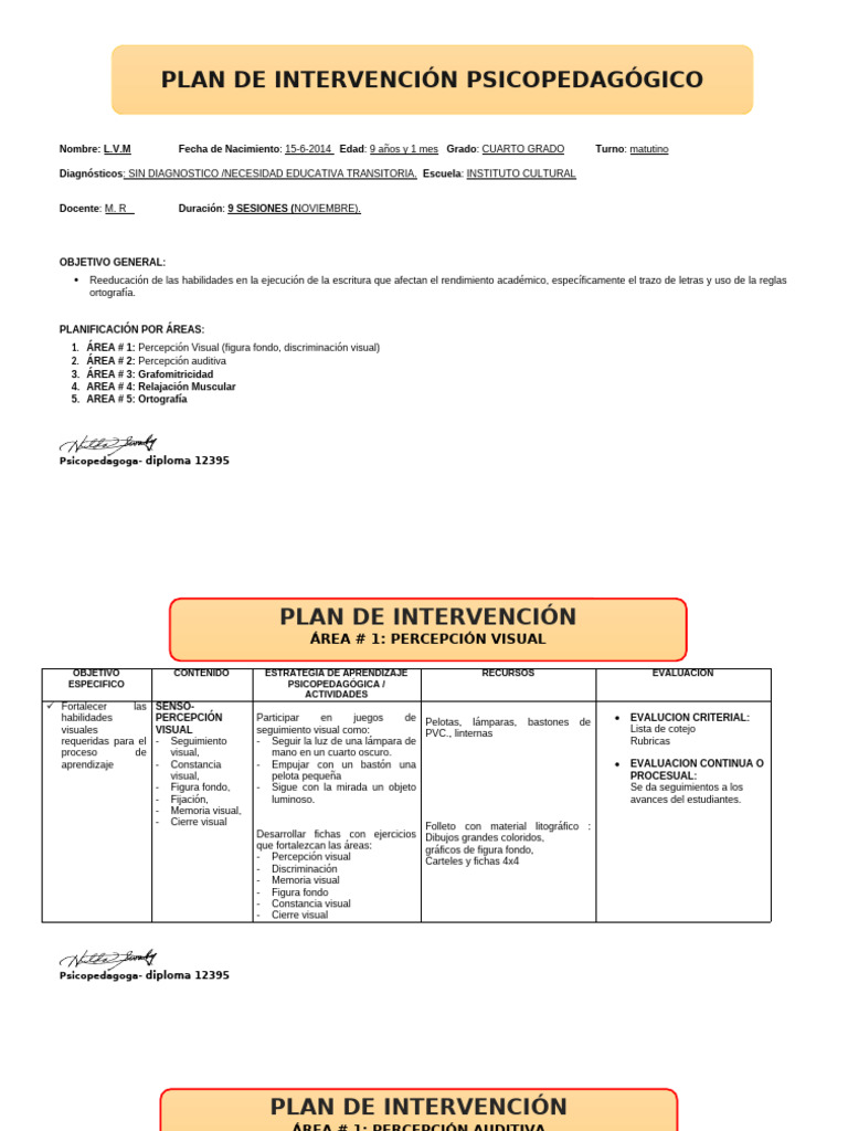 Plan de Intervención Psicopedagógica | PDF | Evaluación | Aprendizaje