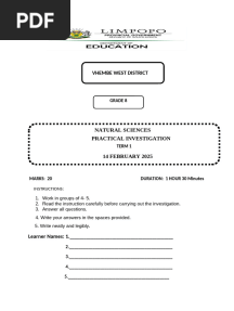 Grade 8 Term 1 Natural Science Practical Task 2025-1