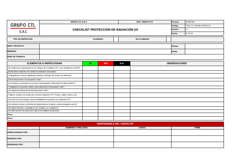 Checklist de Protección UV en Talleres | PDF | Ultravioleta | Protector ...