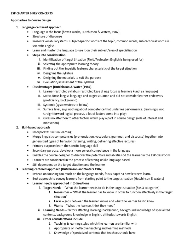 ESP Course Design Approaches Explained | PDF | Learning | Information