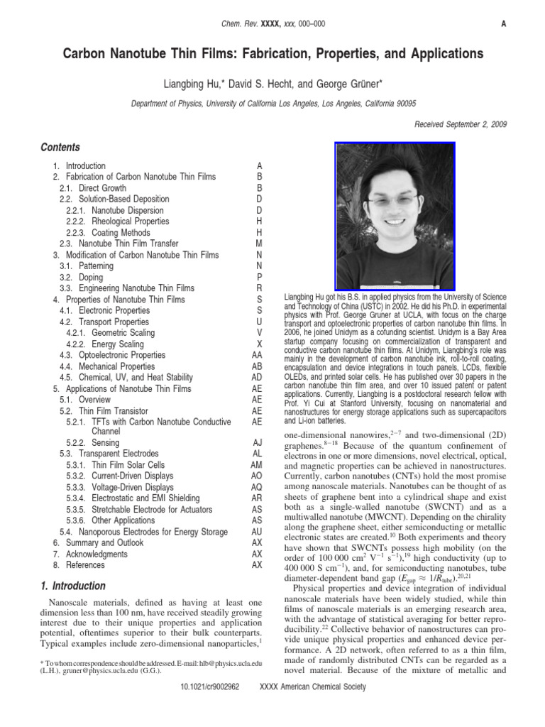 Carbon Nanotube Thin Films Overview | PDF | Carbon Nanotube | Chemical ...