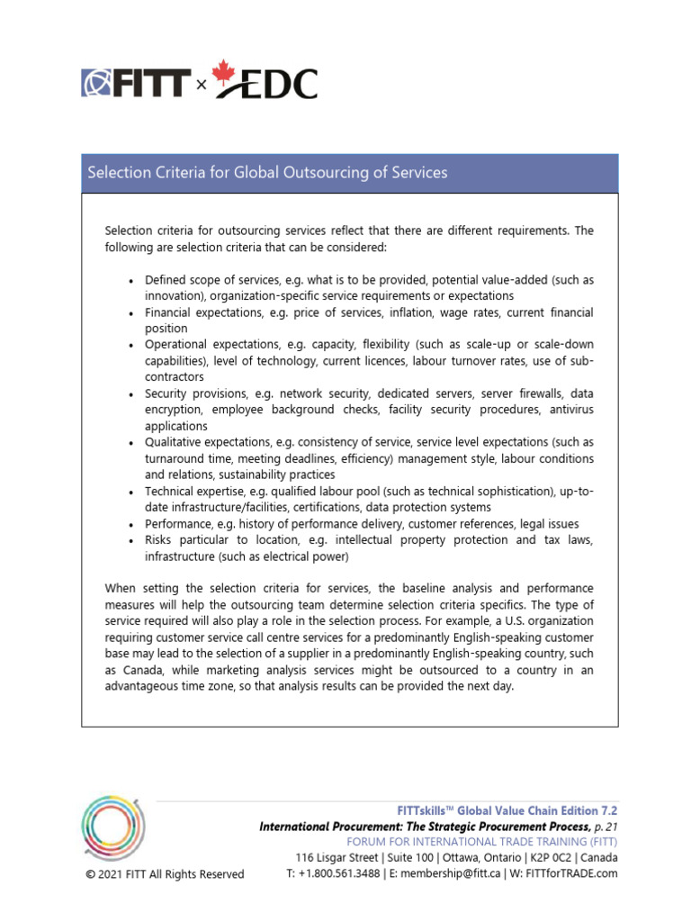 Selection - Criteria - For - Global - Outsourcing - of - Services | PDF ...