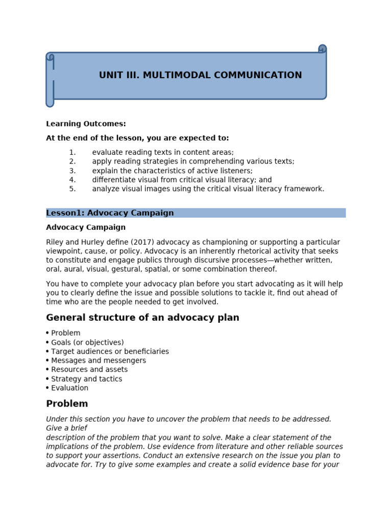 LESSON 1 Advocacy Campaign | PDF | Human Communication | Communication