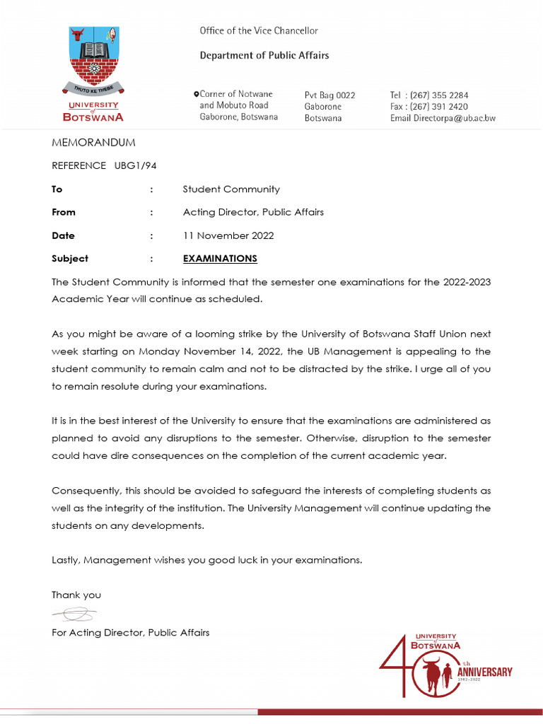 Student Memo - Examinations | PDF