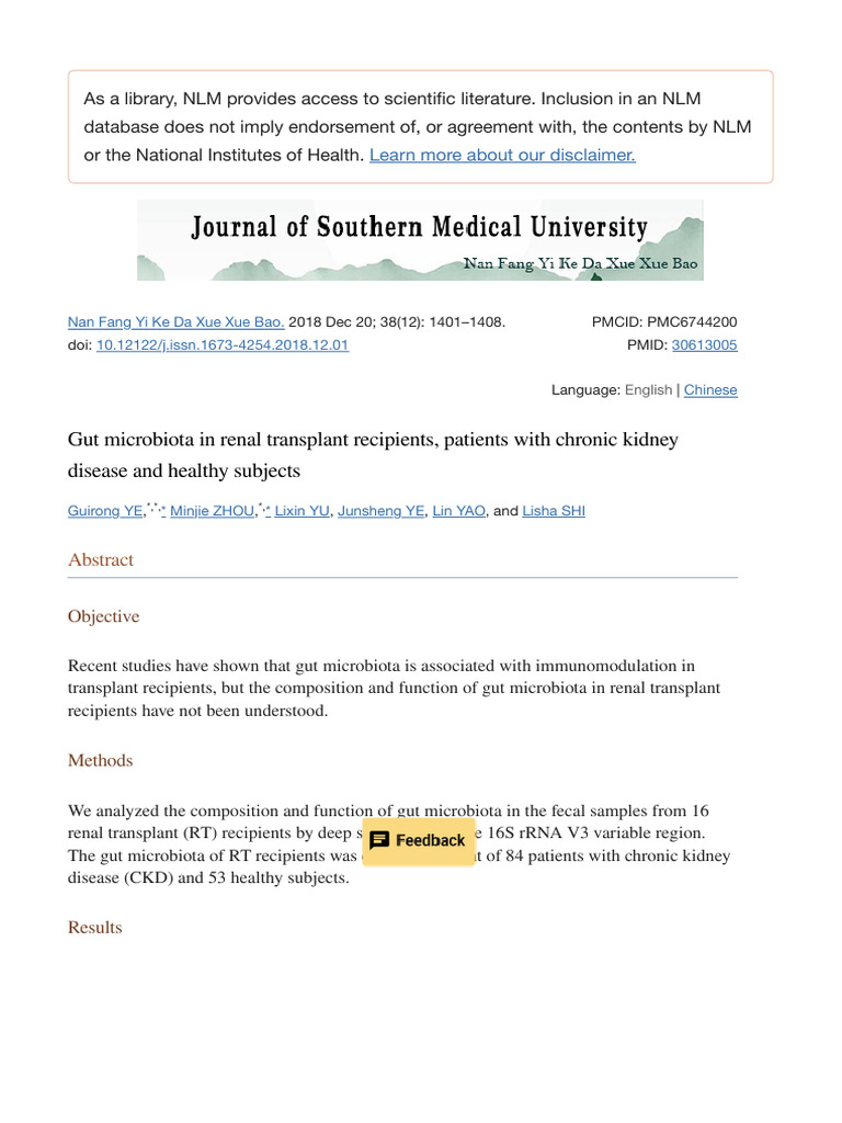 Gut Microbiota in Renal Transplant Recipients | PDF | Chronic Kidney ...
