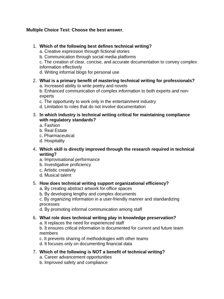 Essential Technical Writing Quiz | PDF | Communication | Essays