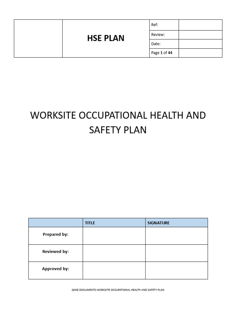 Worksite Health and Safety Plan | PDF | Occupational Safety And Health ...