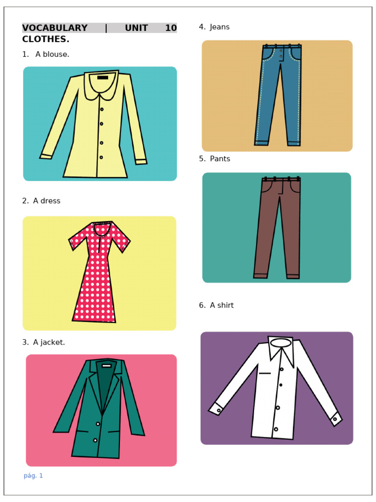 T-Shirt Vocabulary in Clothing Unit | PDF